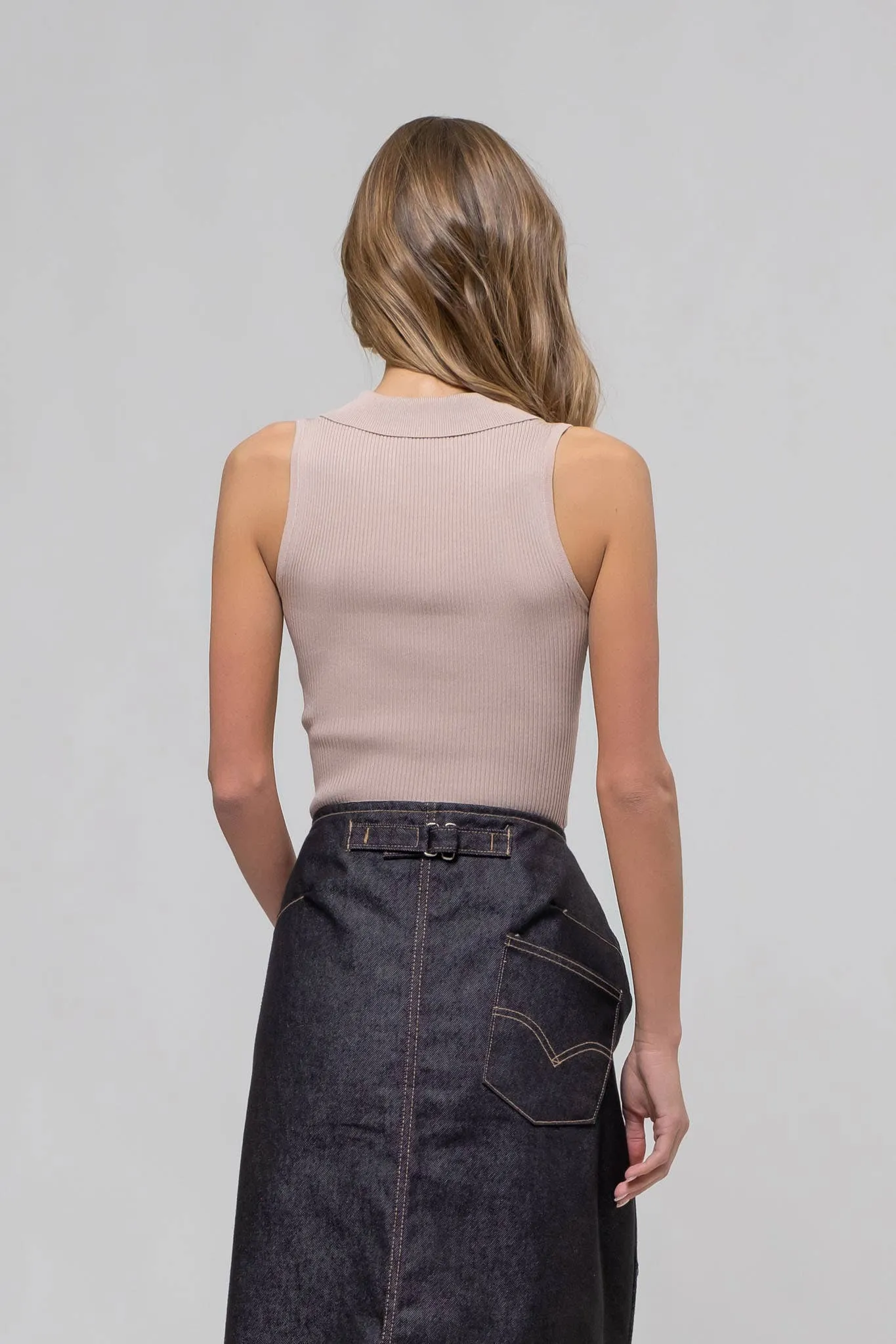 Mine Collared Sleeveless Sweater Knit Crop Top