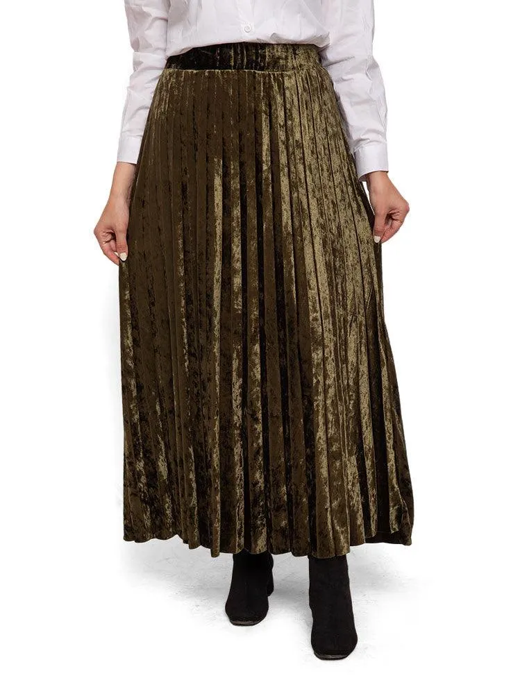 Olive V-Pleated Skirt