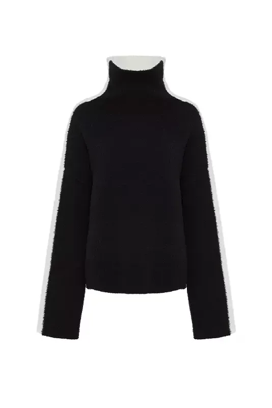 Oversized Black And White Turtleneck Wool Sweater