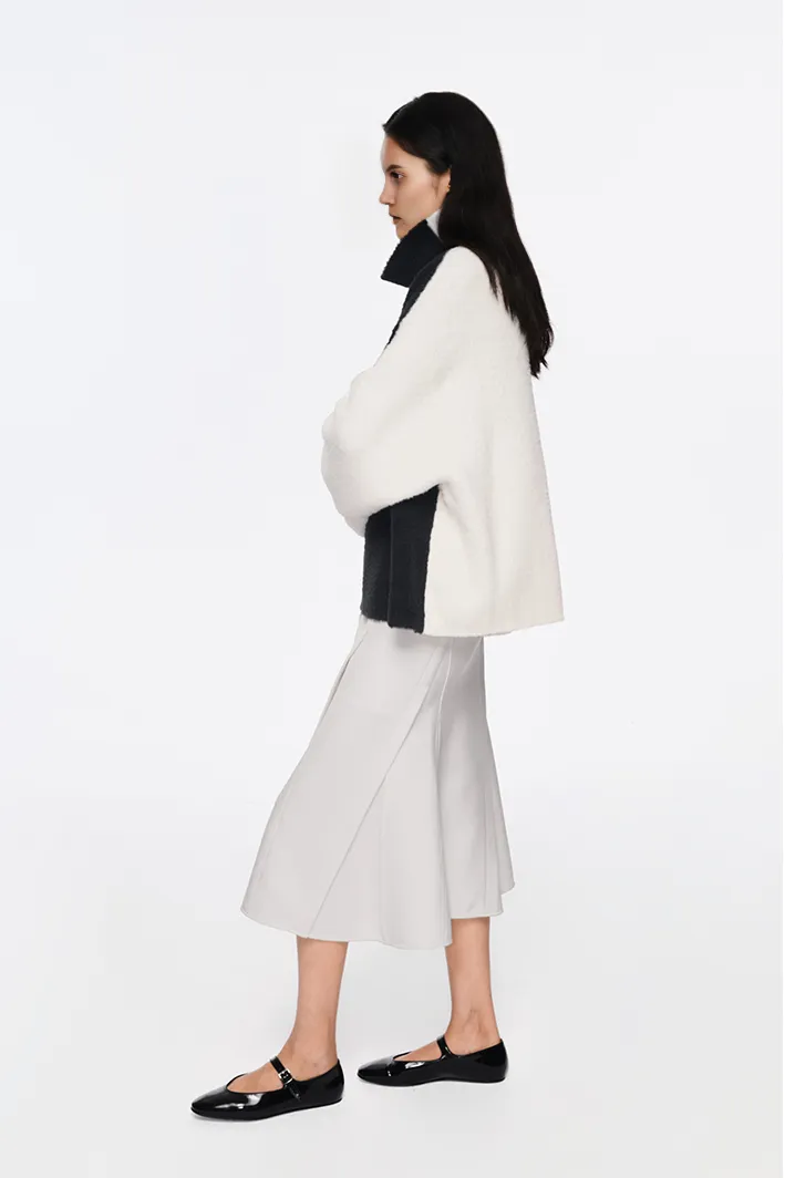 Oversized Black And White Turtleneck Wool Sweater