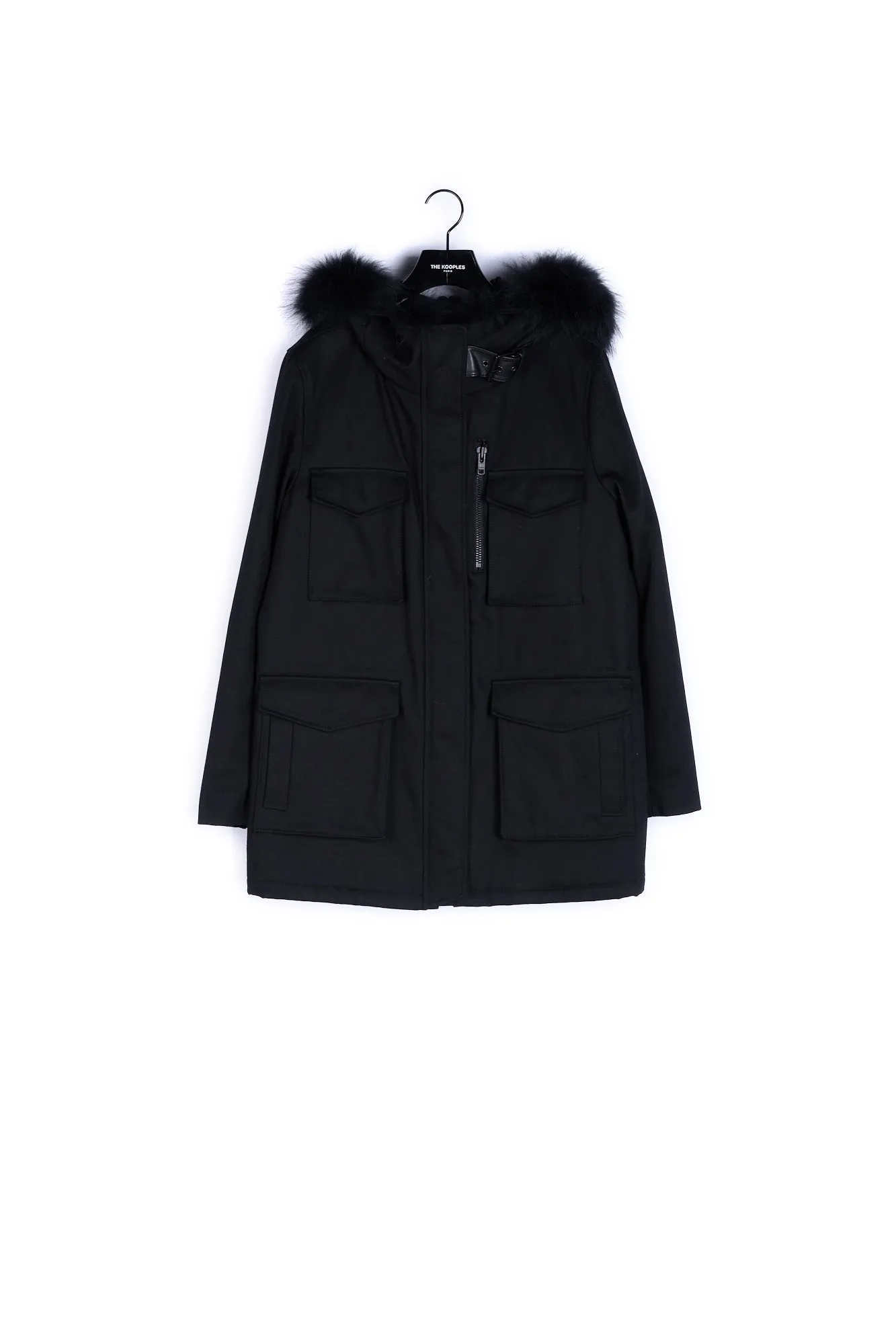 Parka à détails cuir et fourrure