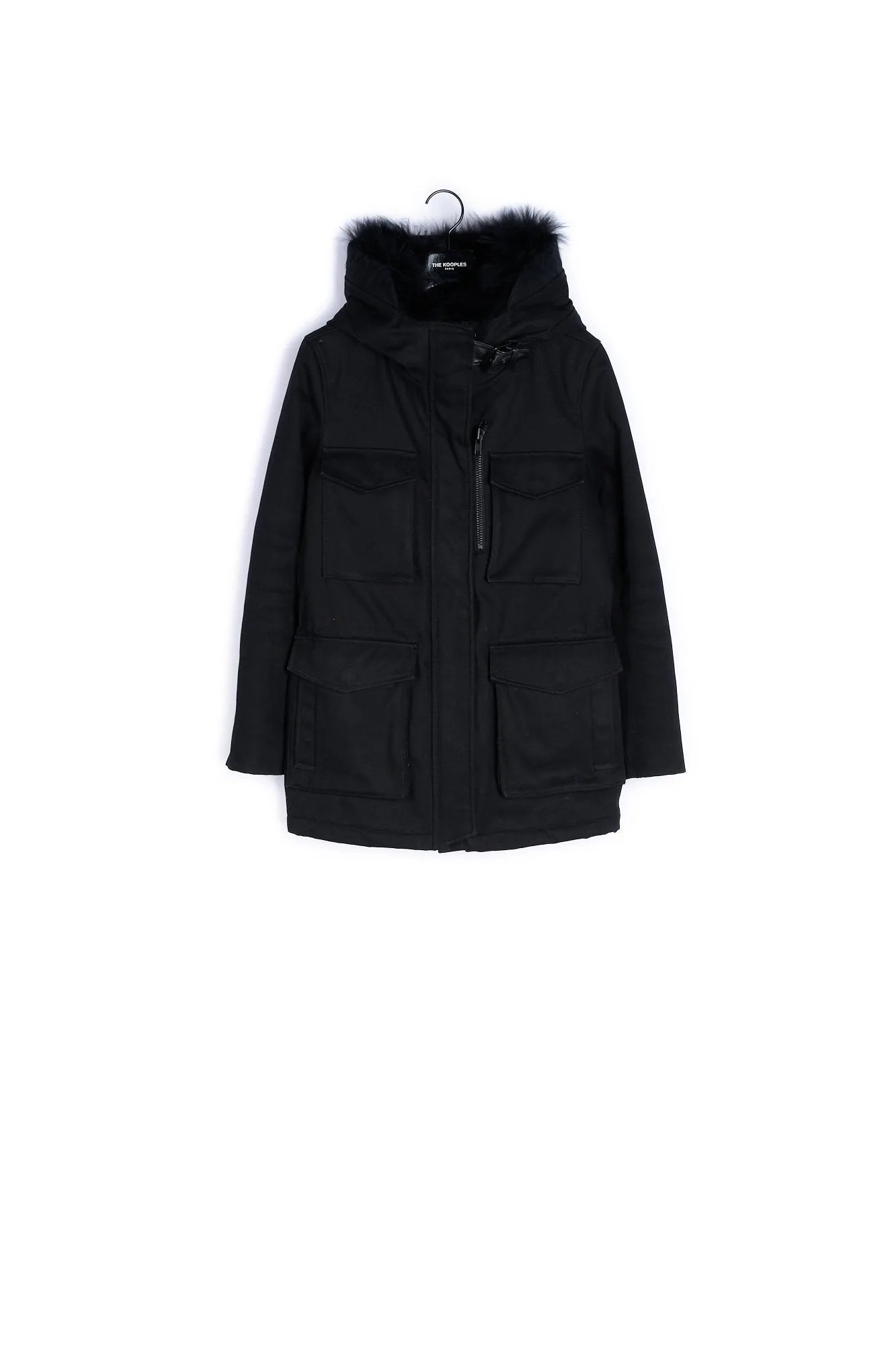 Parka à détails cuir et fourrure
