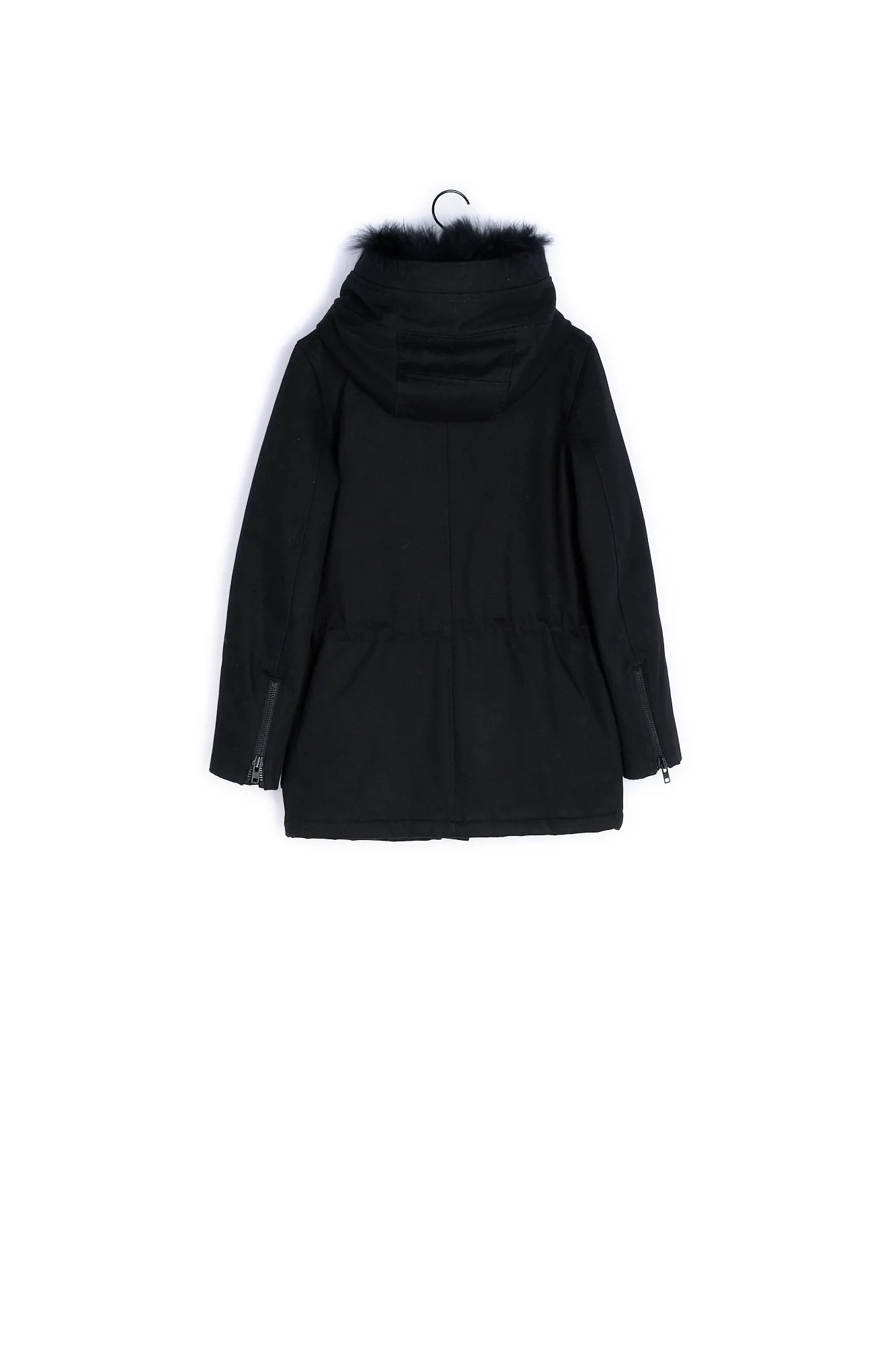 Parka à détails cuir et fourrure