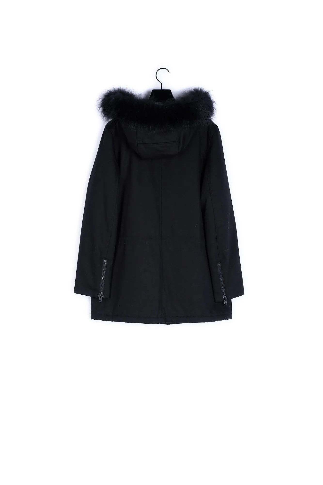 Parka à détails cuir et fourrure