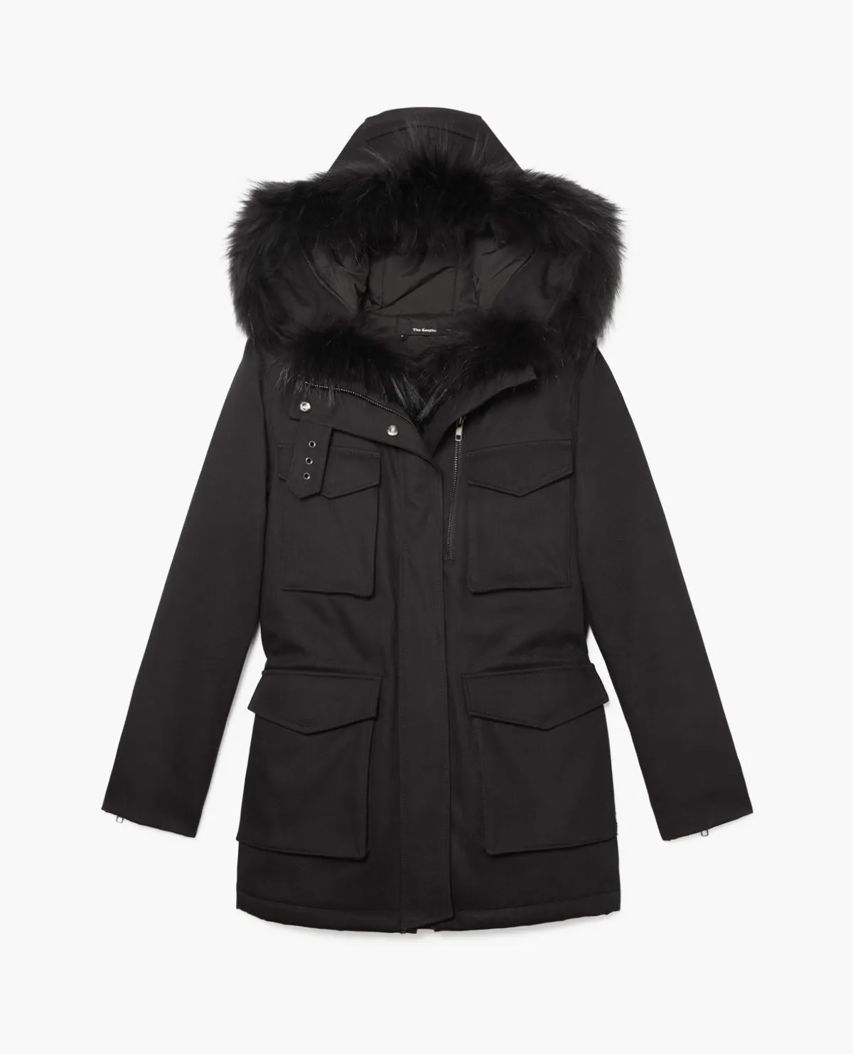 Parka à détails cuir et fourrure