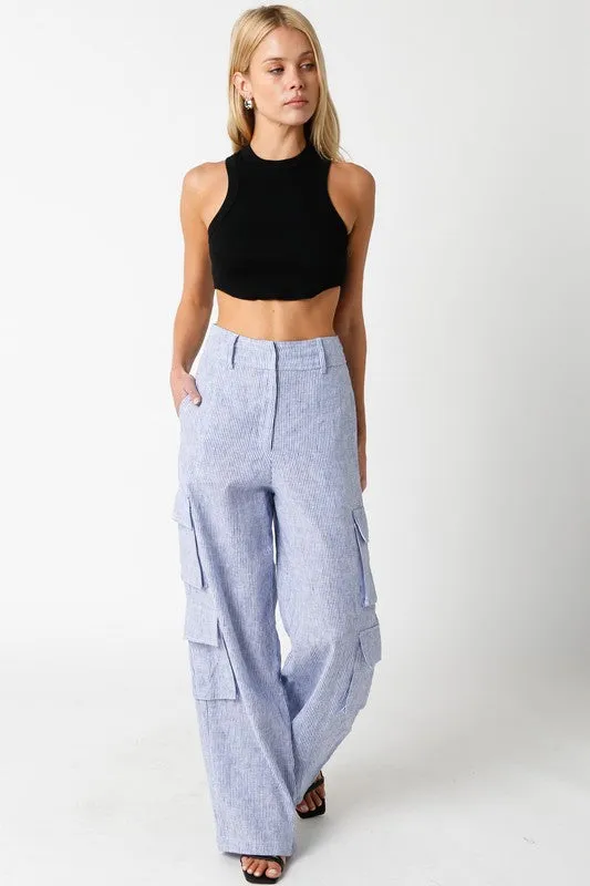 PATTY'S CARGO STRIPED LINEN PANT