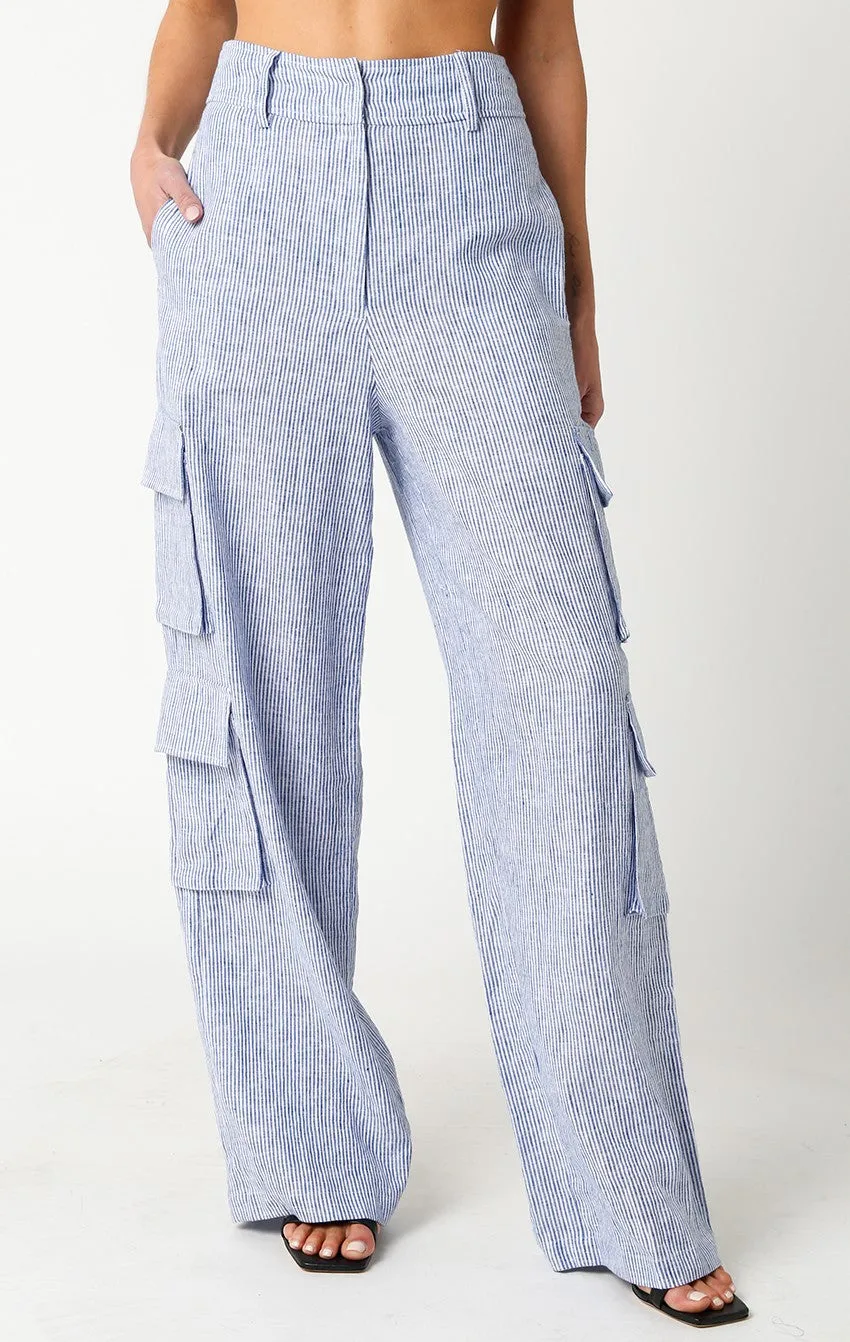 PATTY'S CARGO STRIPED LINEN PANT