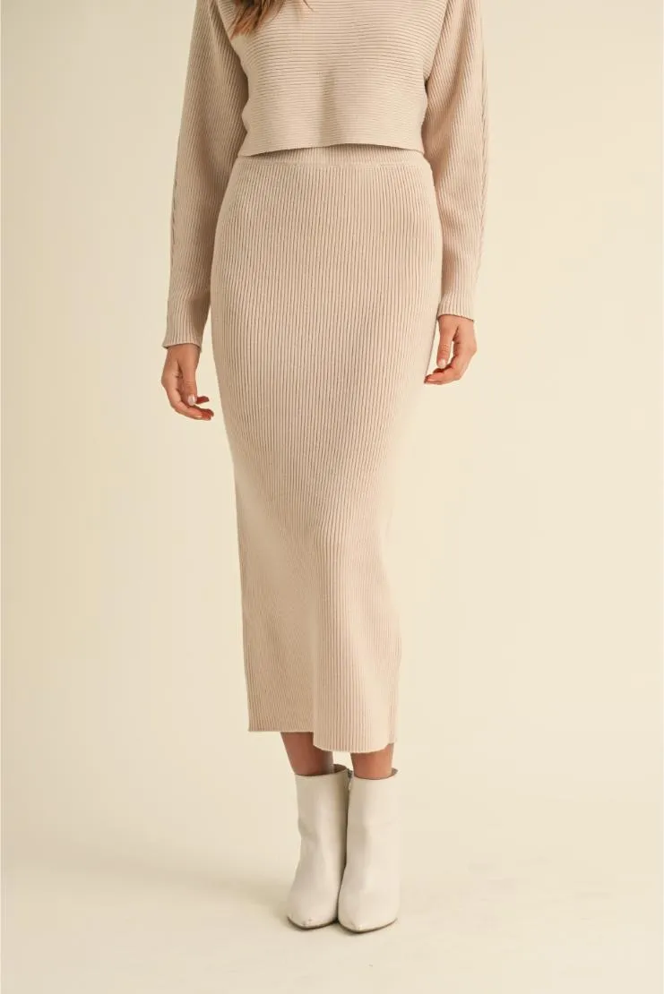 Penelope Knit Crop Top and Midi Skirt Set (Sold Separately) - Taupe