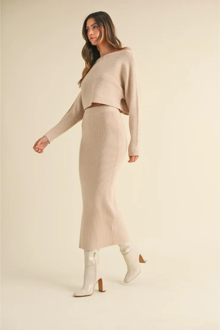 Penelope Knit Crop Top and Midi Skirt Set (Sold Separately) - Taupe