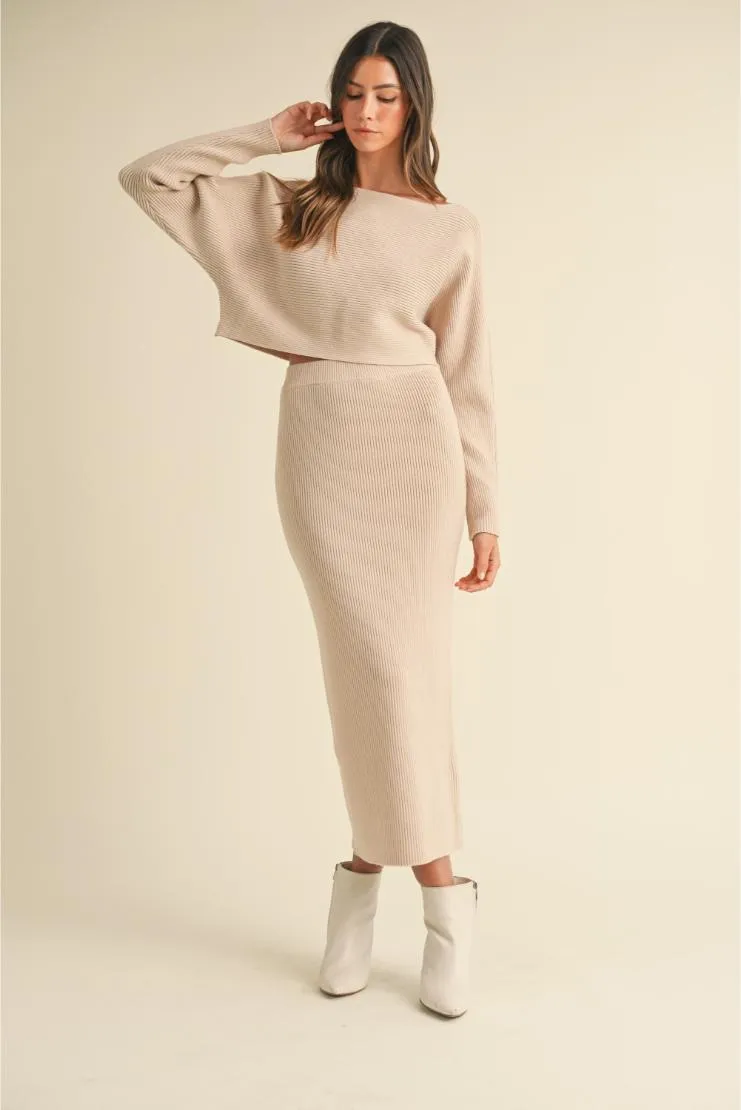 Penelope Knit Crop Top and Midi Skirt Set (Sold Separately) - Taupe