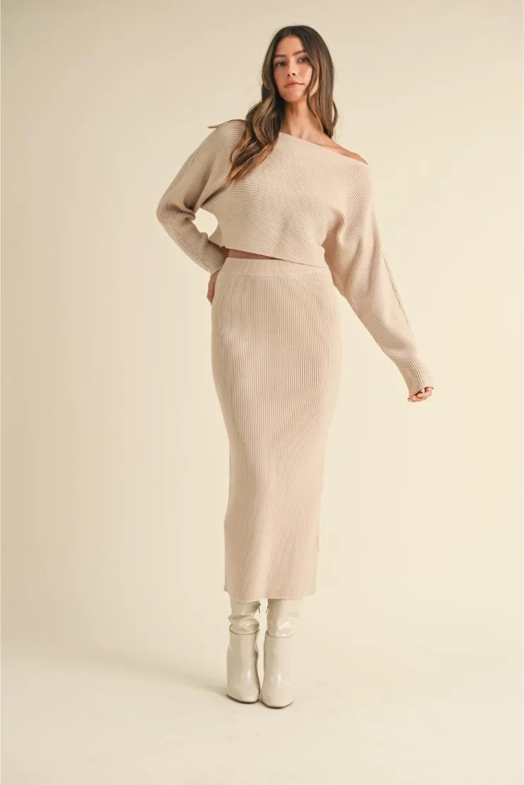 Penelope Knit Crop Top and Midi Skirt Set (Sold Separately) - Taupe