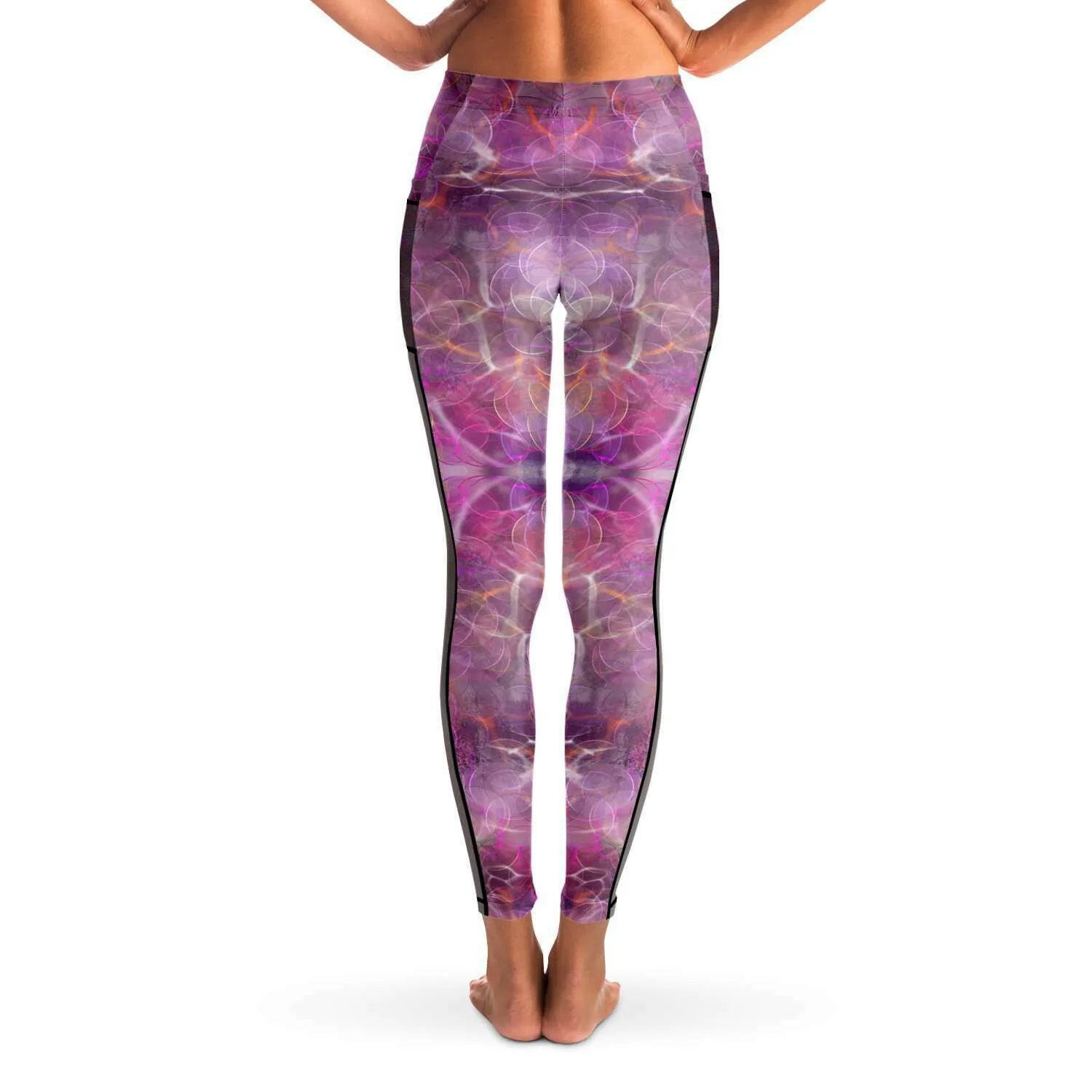 Pink Circles Mesh Panel Side Pockets Leggings (FWS)