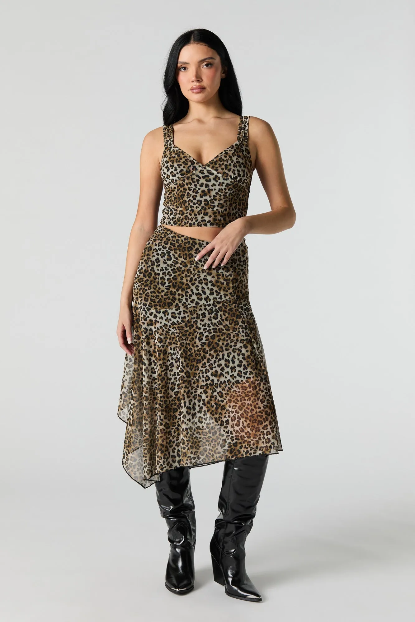 Printed Mesh V-Neck Tank