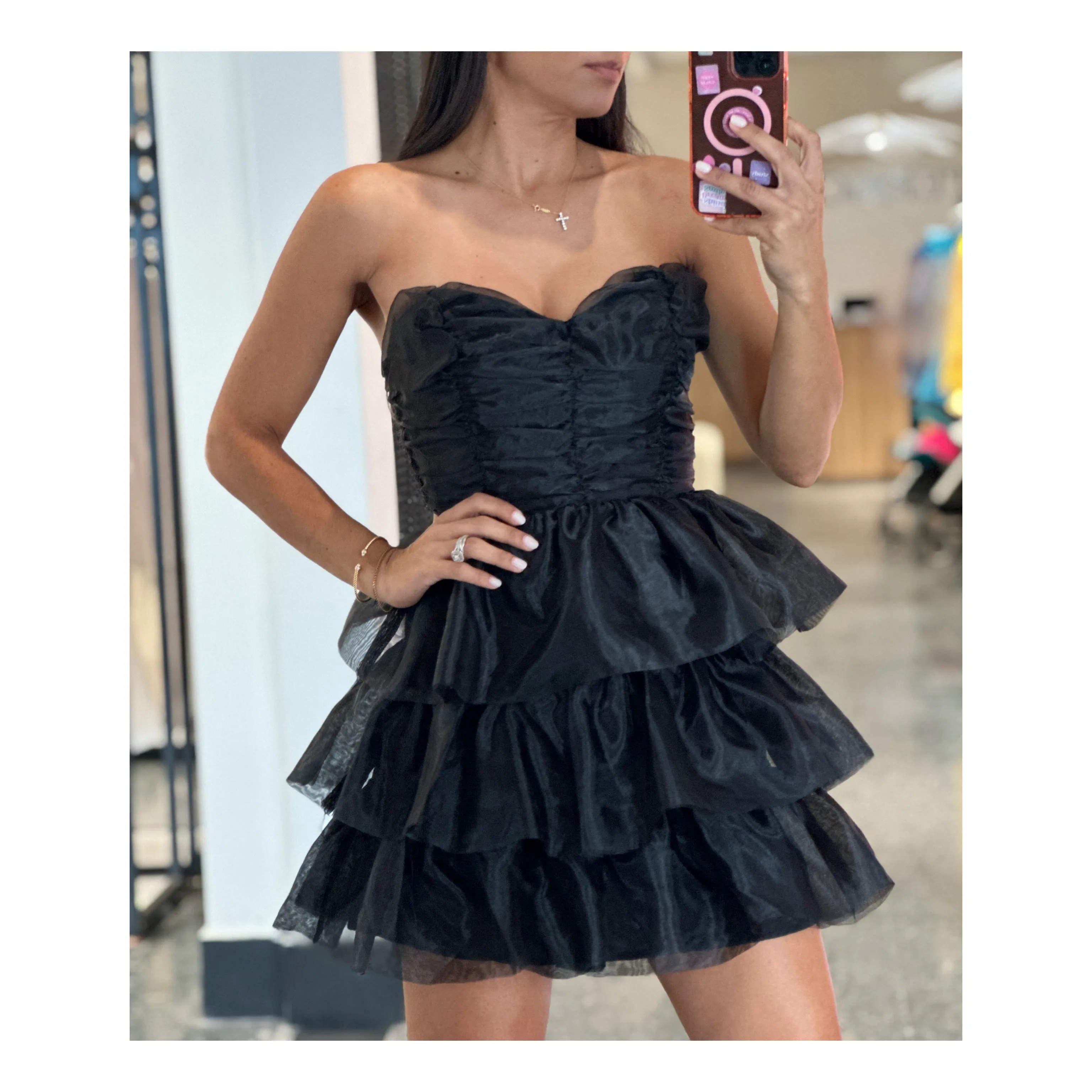 SJQ BLACK RUFFLE LAYER DRESS