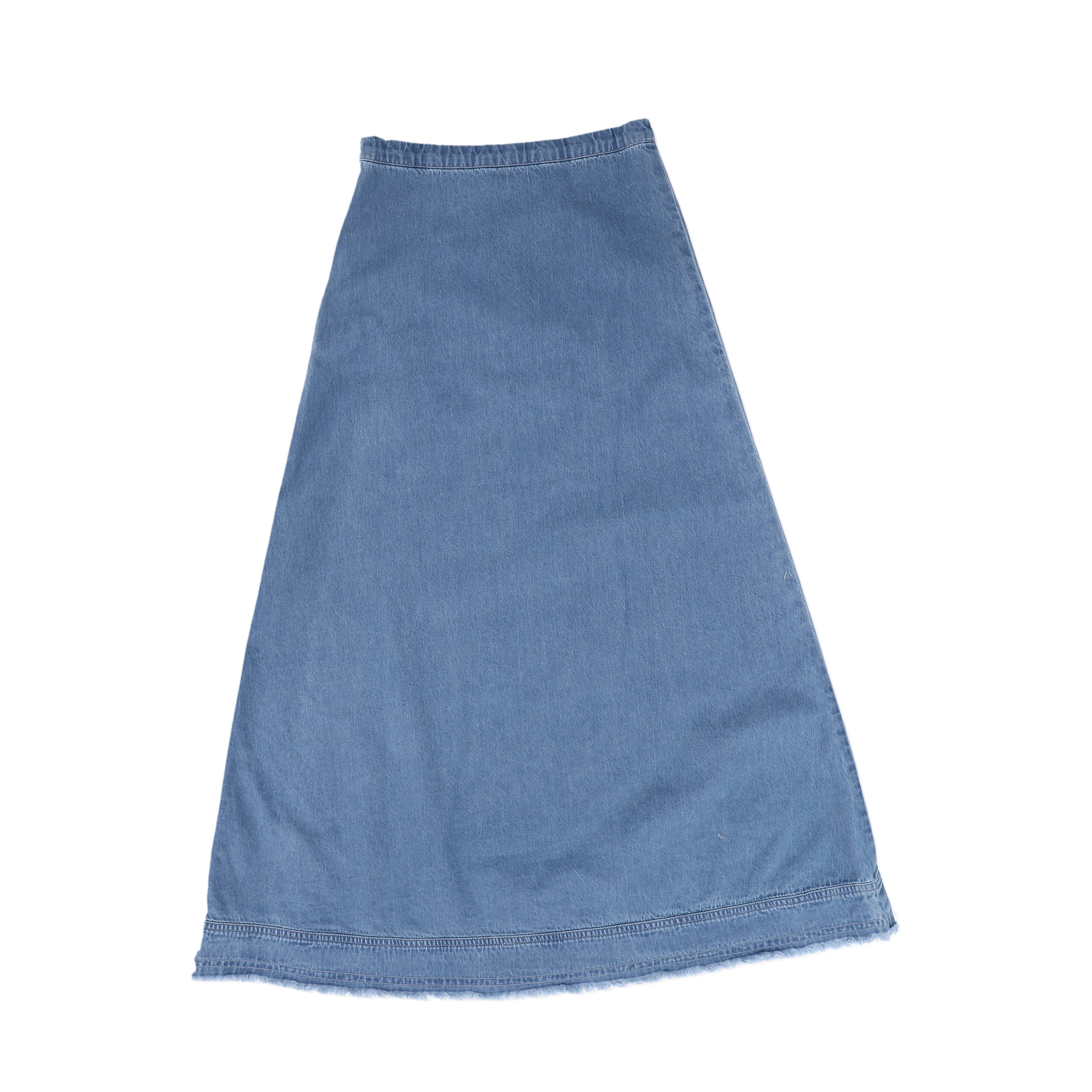 skirt midi wrap fringe bottom - light denim blue
