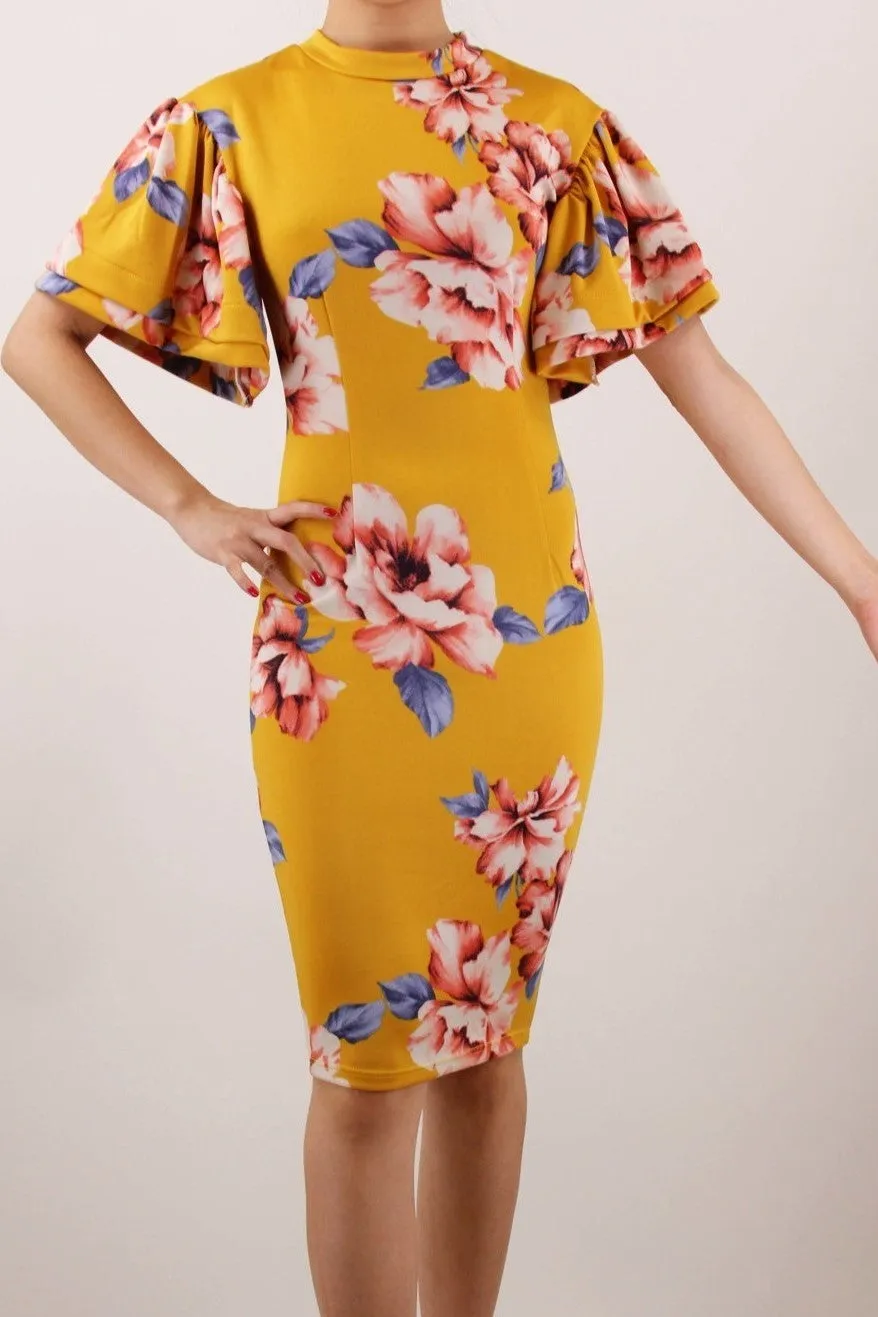 Spring Forward with Brittany Mustard Floral Dress