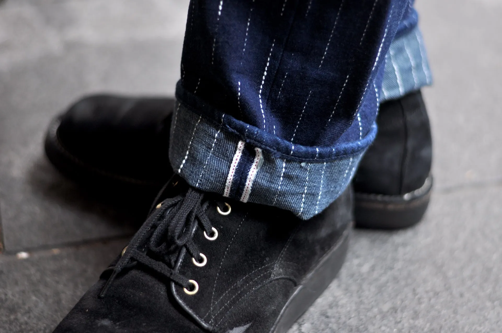 Studio D'Artisan 14oz Indigo Dyed "Rain Kasuri" Denim Trousers (Tapered fit)