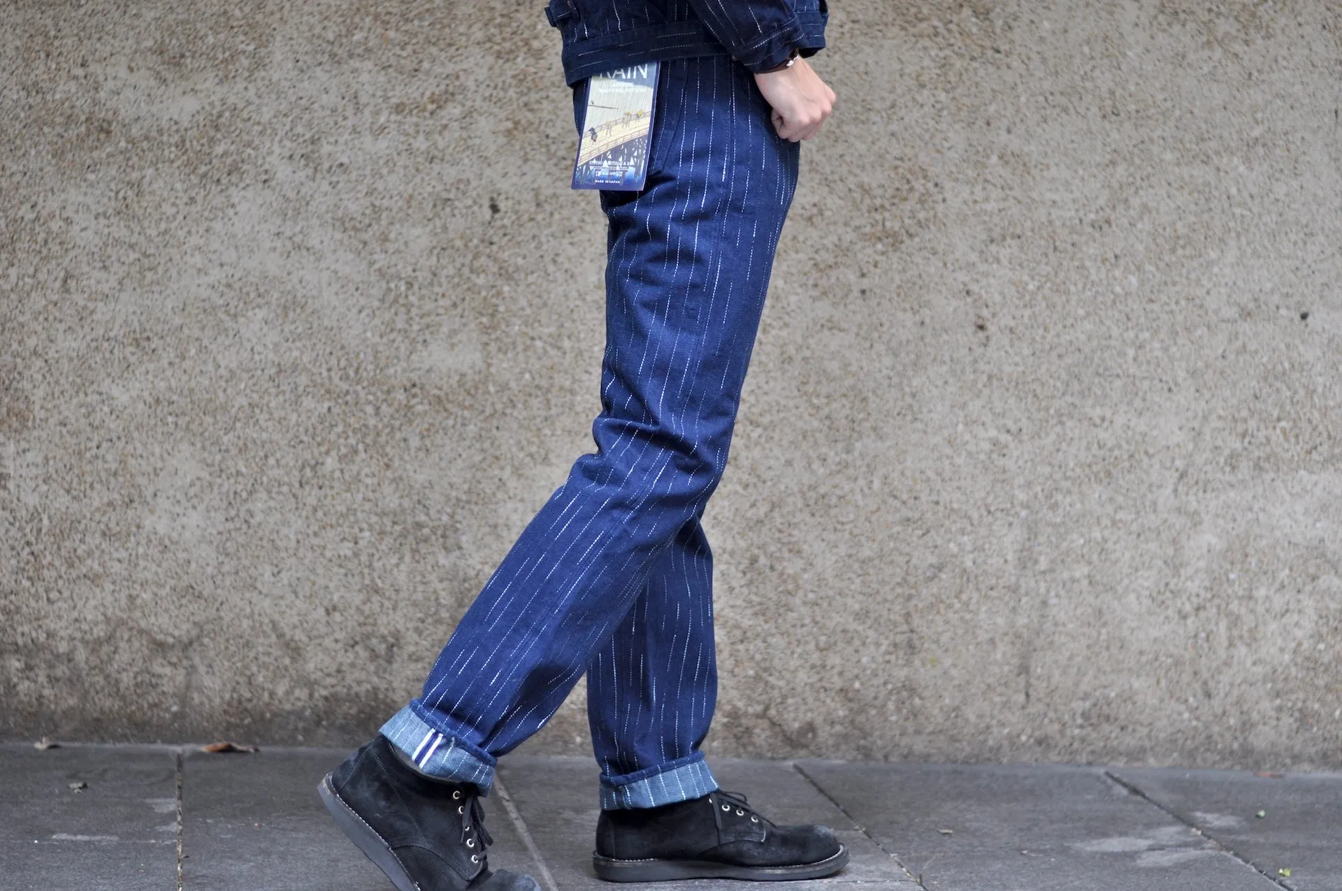 Studio D'Artisan 14oz Indigo Dyed "Rain Kasuri" Denim Trousers (Tapered fit)