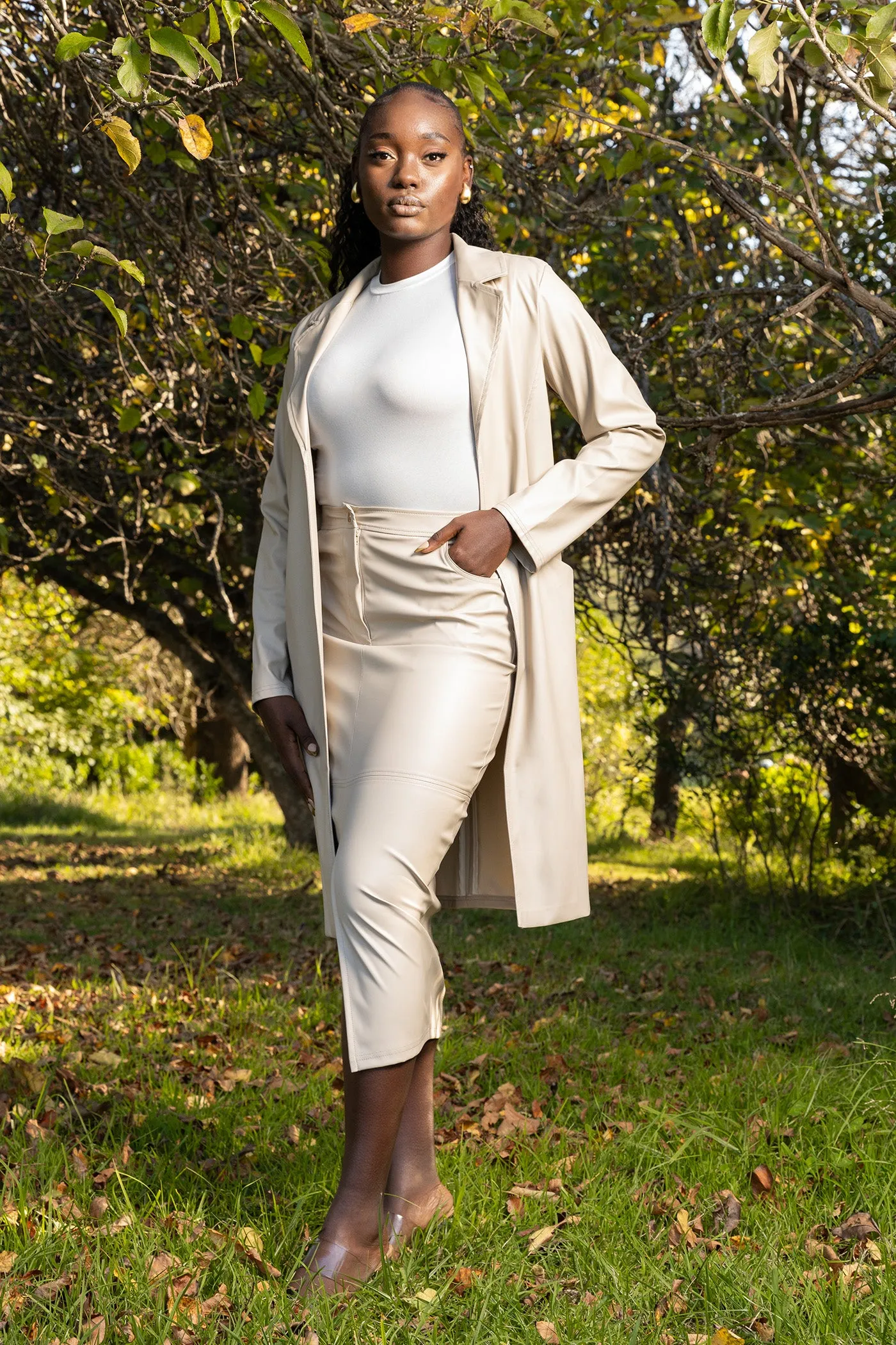 Tori Faux Leather Skirt - Ivory