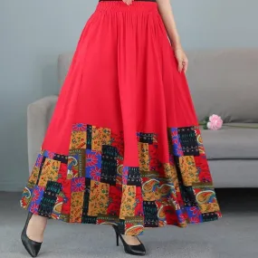Traditional Chinese Style Floral Expansion Pleated Skirt