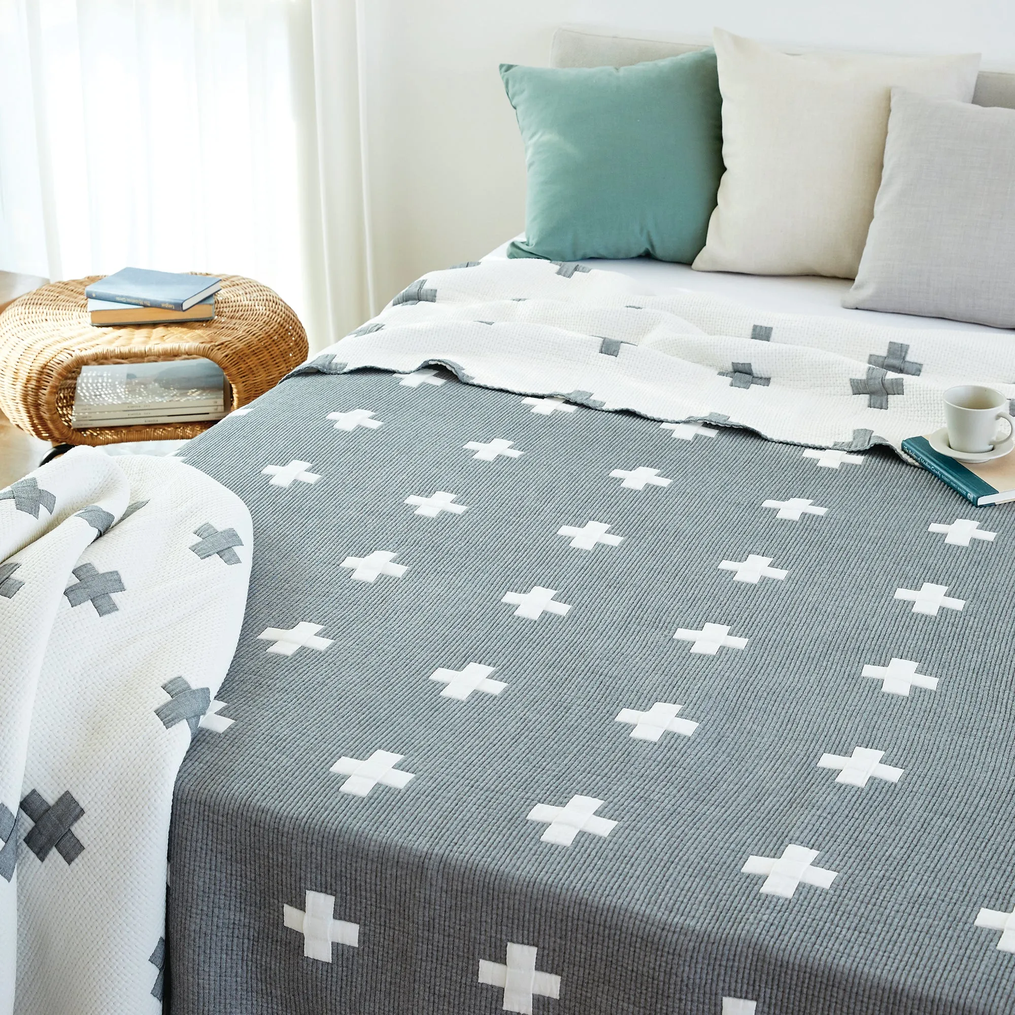Triple Layer Modal Blanket in Grey & Cross