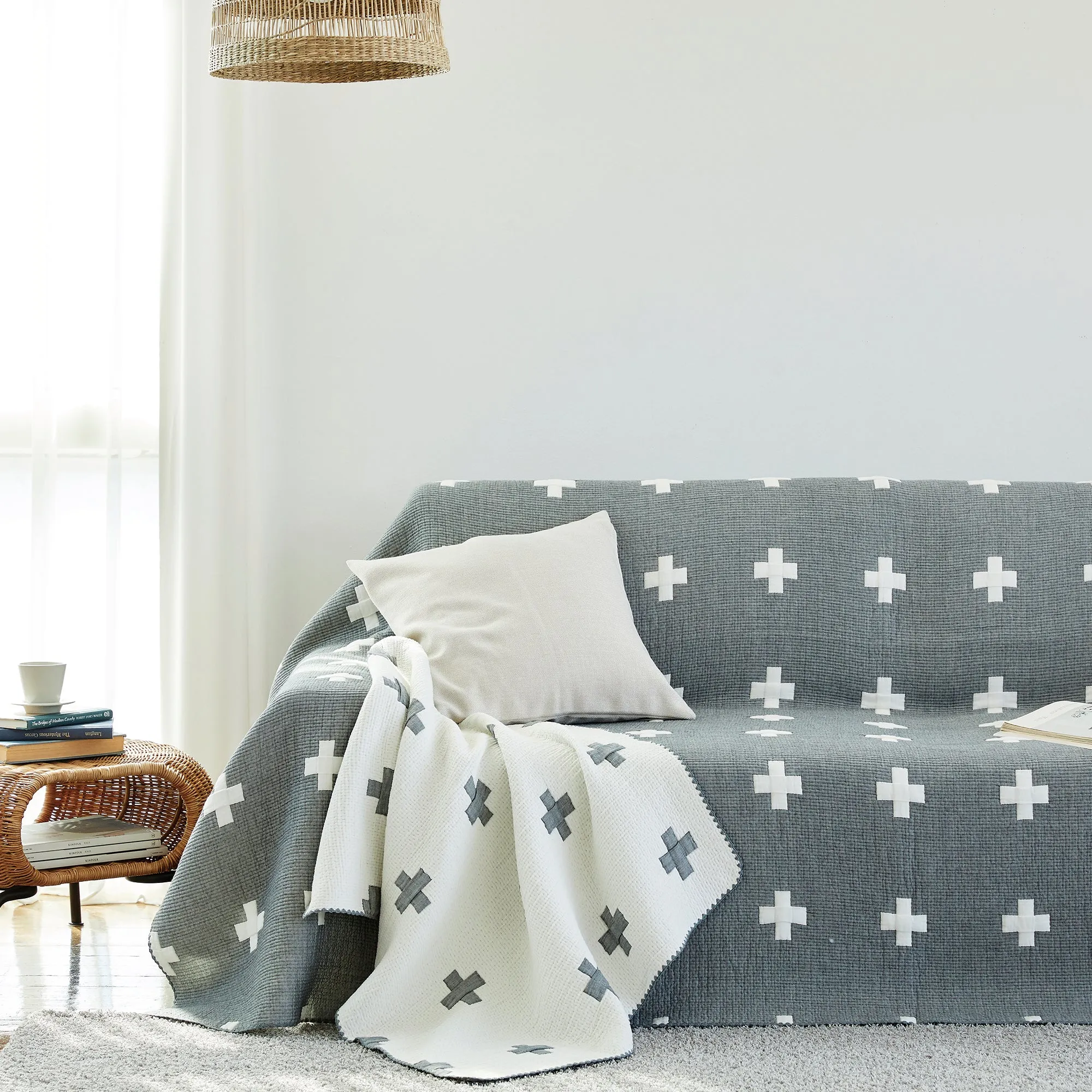 Triple Layer Modal Blanket in Grey & Cross