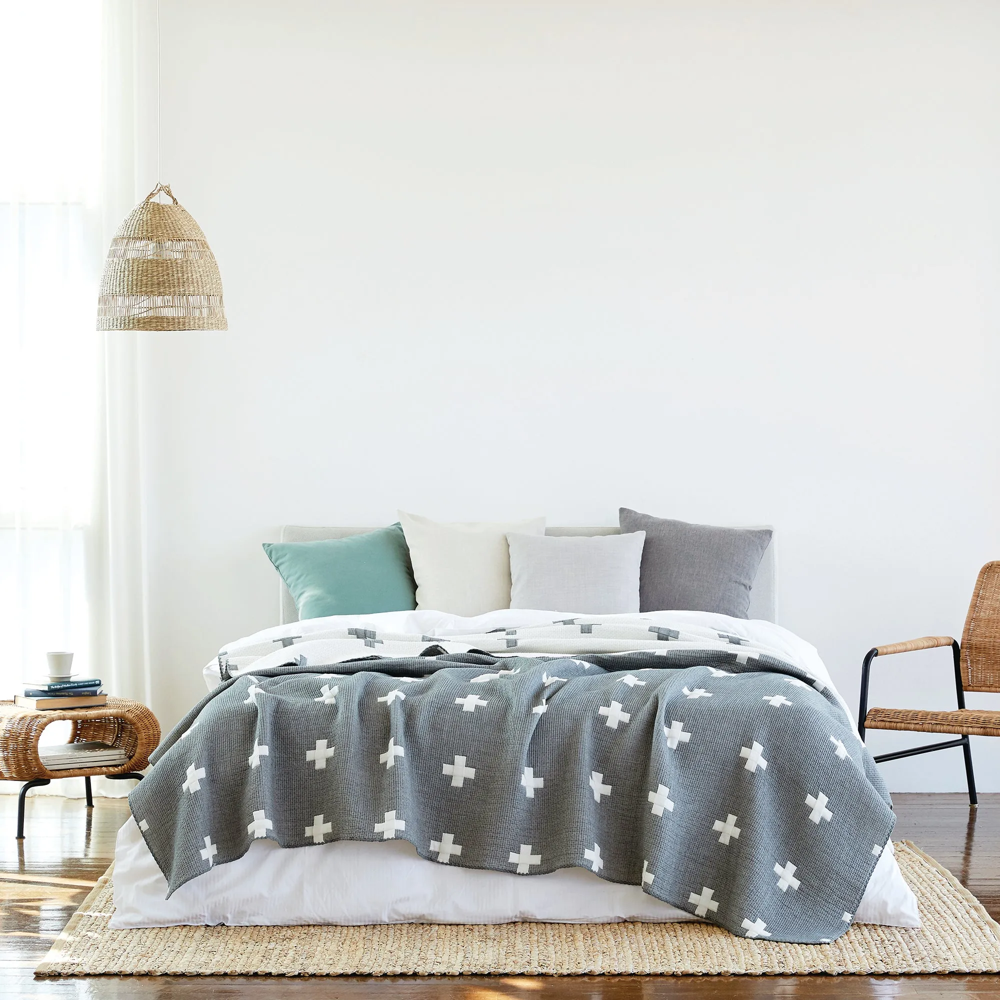 Triple Layer Modal Blanket in Grey & Cross