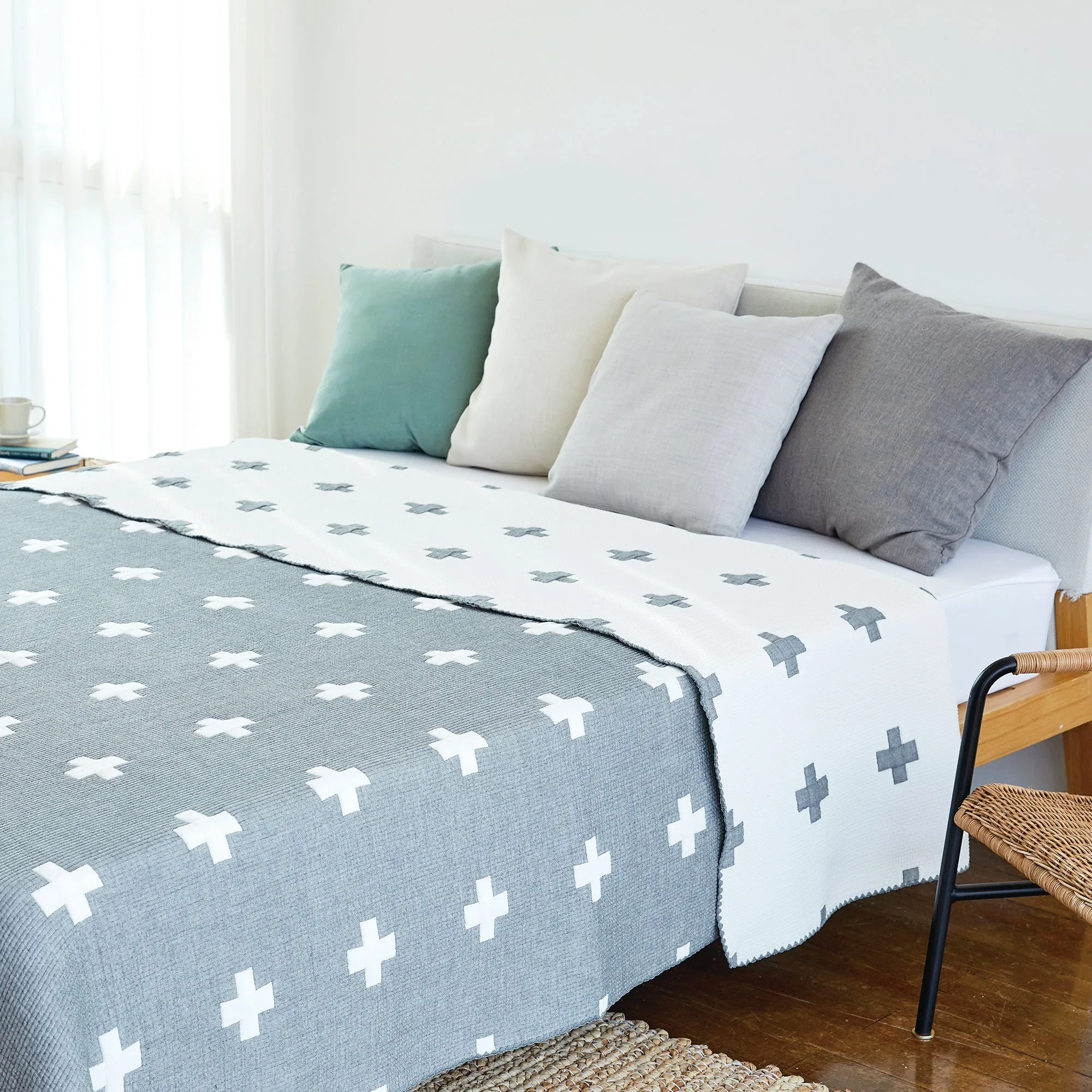 Triple Layer Modal Blanket in Grey & Cross