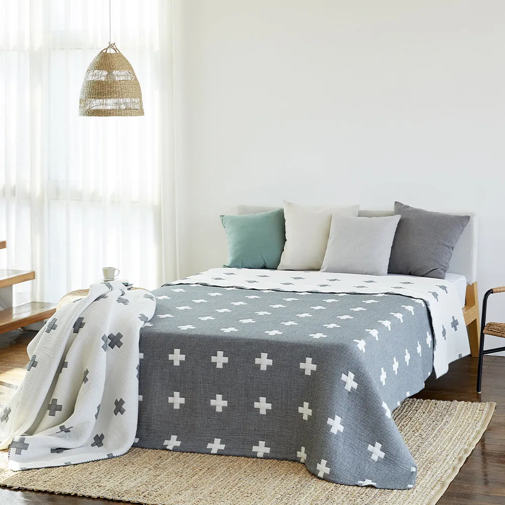Triple Layer Modal Blanket in Grey & Cross