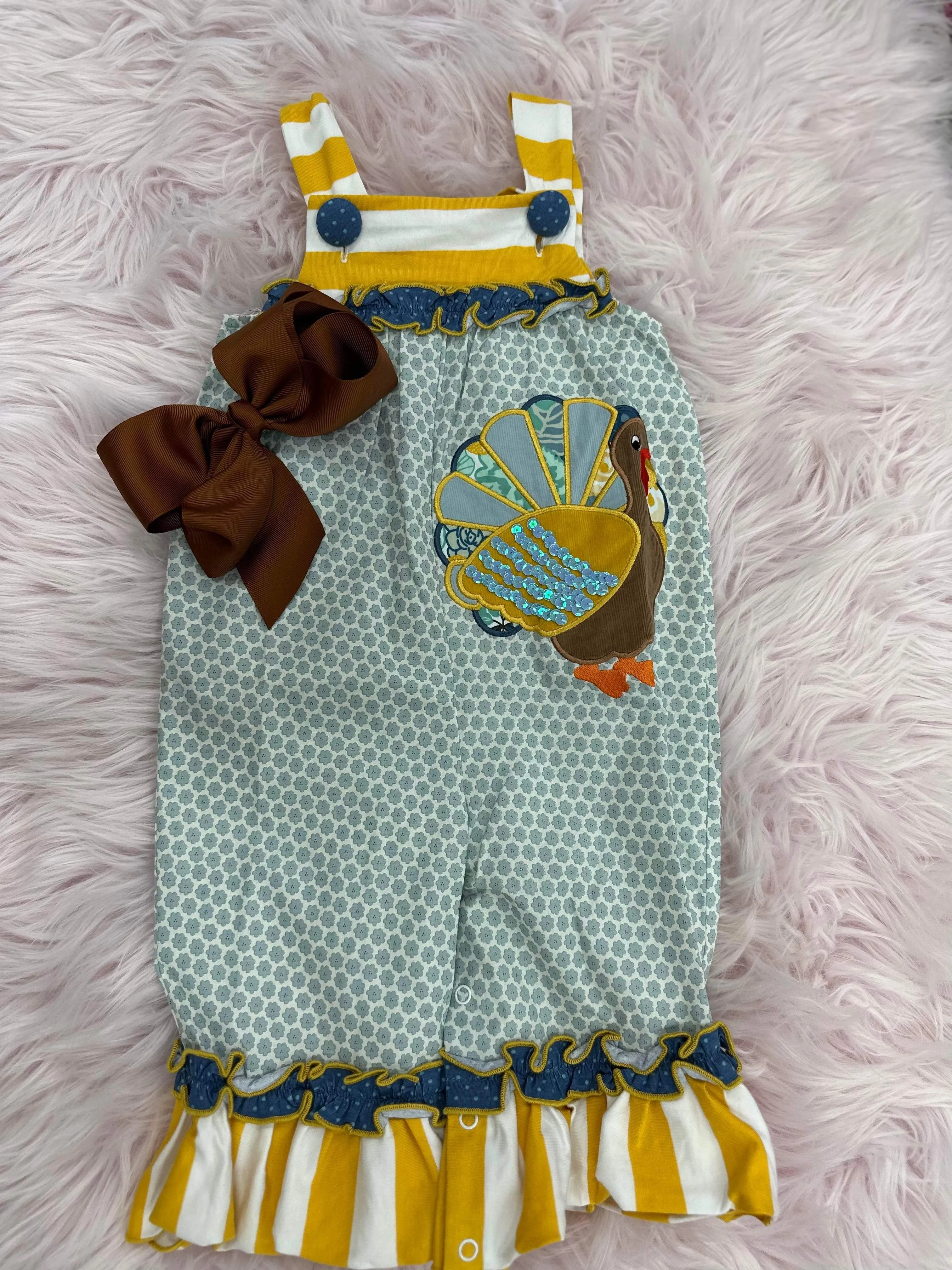 Turkey Applique Ruffle Romper