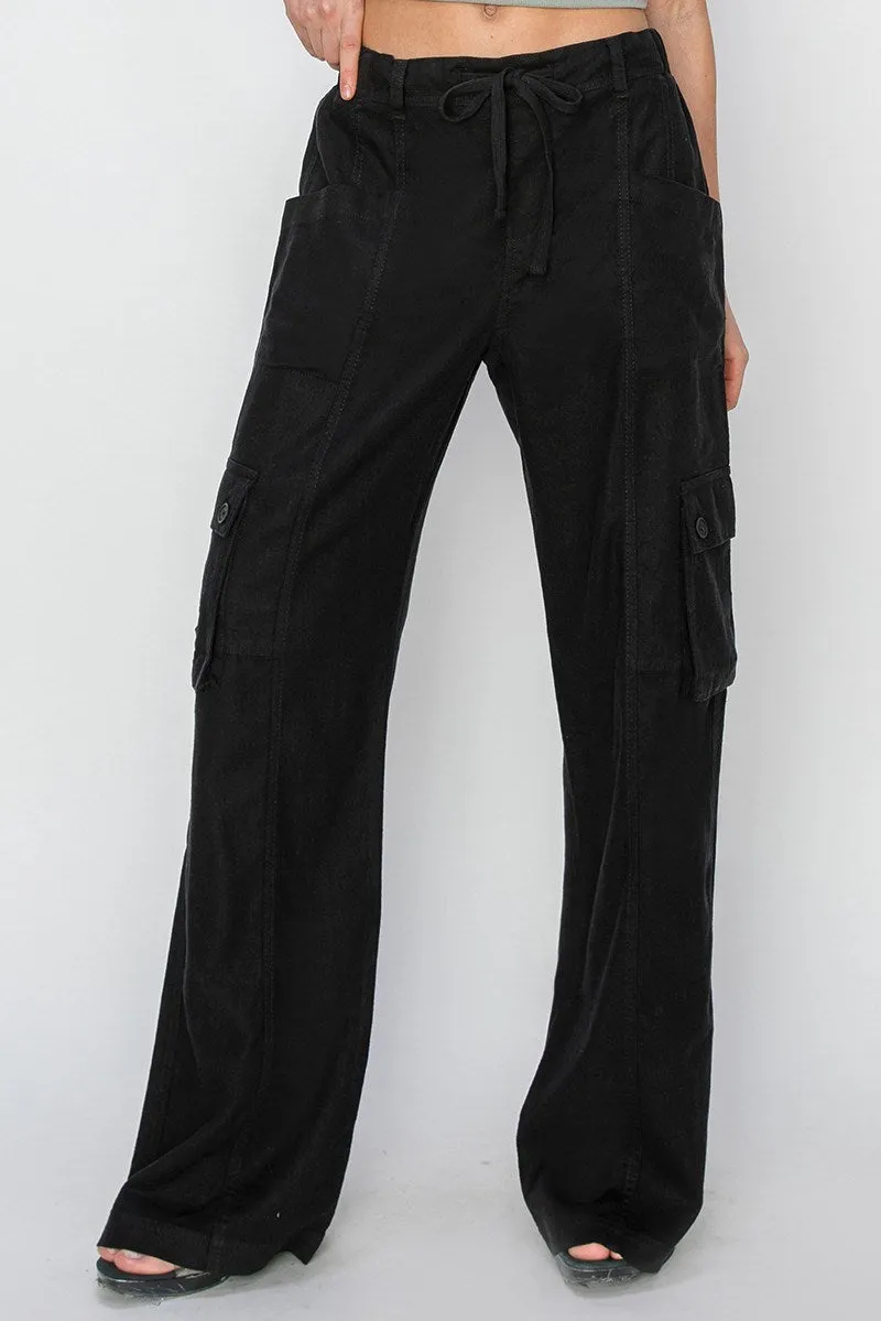 Wide Leg Linen Cargo Pants