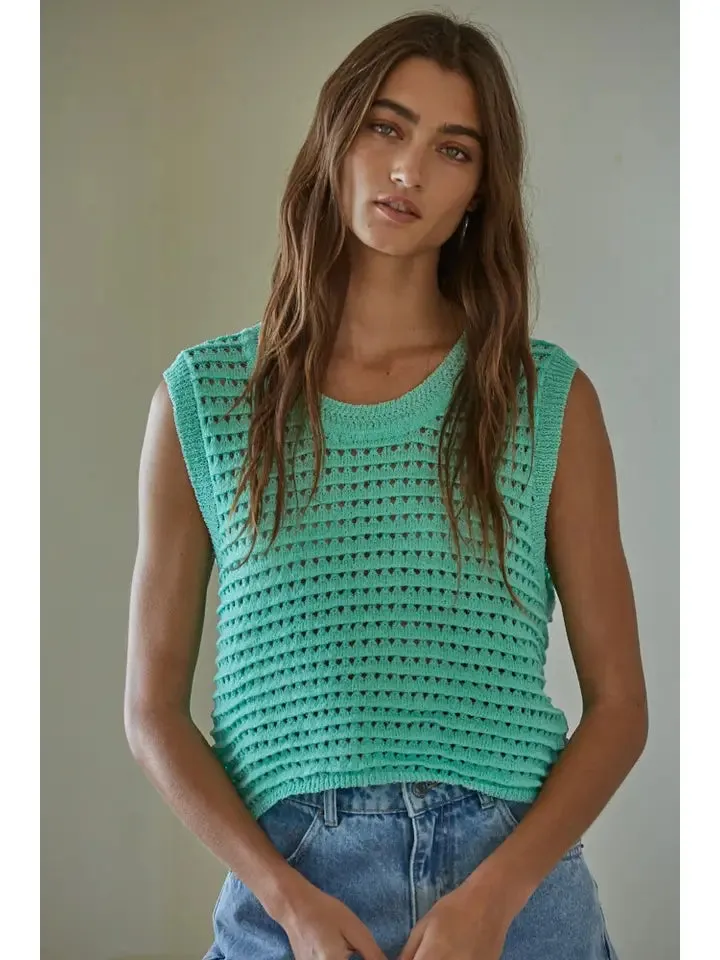 Wilson Crocheted Crop Sweater- Mint