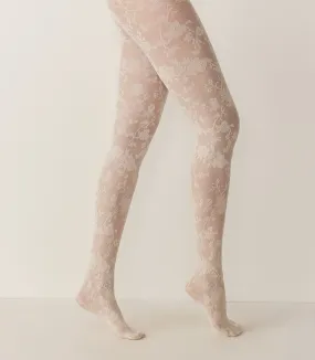 WOLFORD FLORAL LACE TIGHTS -- BUTTERMILK
