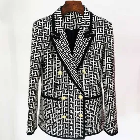 Women's Geometric Coats Monogrammed Blazer Outwear