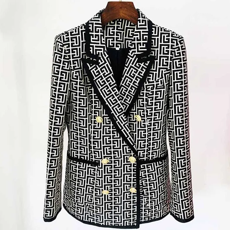 Women's Geometric Coats Monogrammed Blazer Outwear