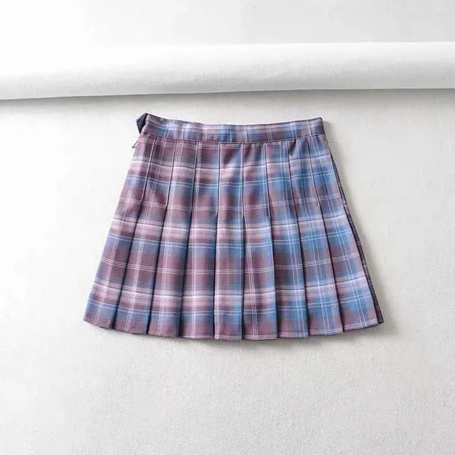 Women's Plaid Pleated High Waist Skirt