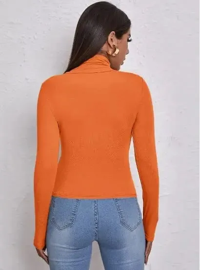 Women's Polo Roll Neck Long Sleeve Turtle Neck Jumper Top