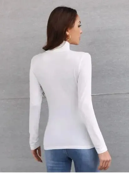 Women's Polo Roll Neck Long Sleeve Turtle Neck Jumper Top