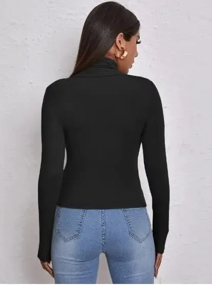 Women's Polo Roll Neck Long Sleeve Turtle Neck Jumper Top