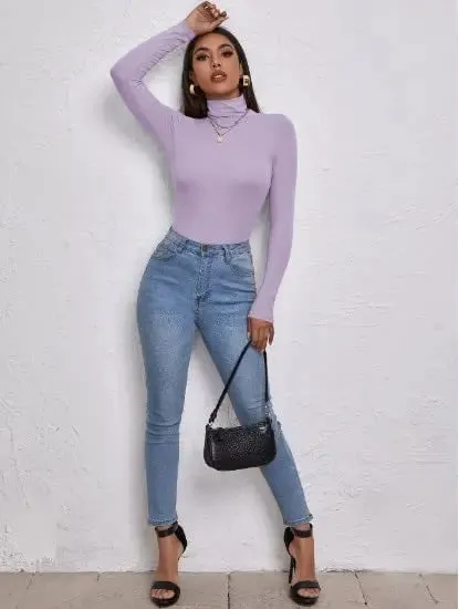 Women's Polo Roll Neck Long Sleeve Turtle Neck Jumper Top