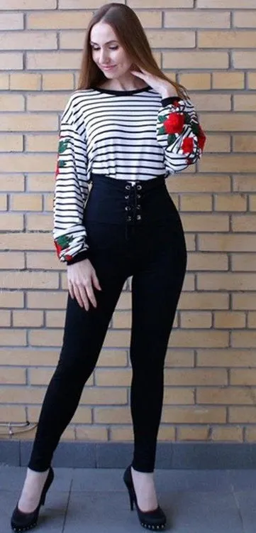 Women's Spring/Autumn High Waist Lace-Up Skinny Leggings