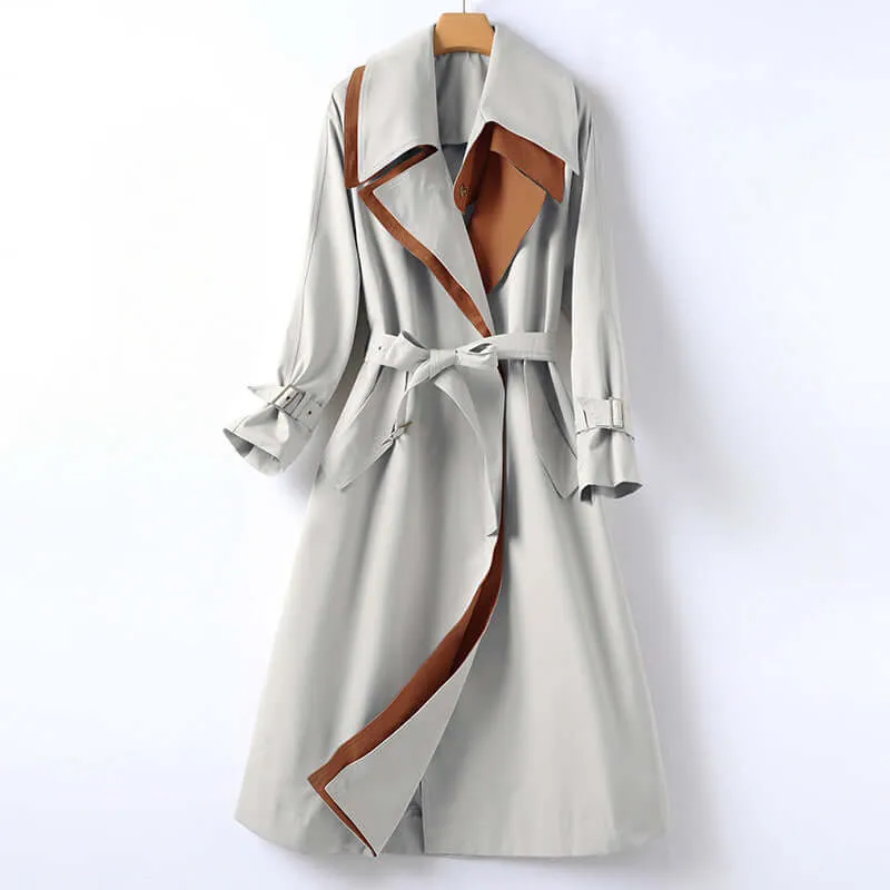 Women's Trench Coat with Belt and Lapel Collar