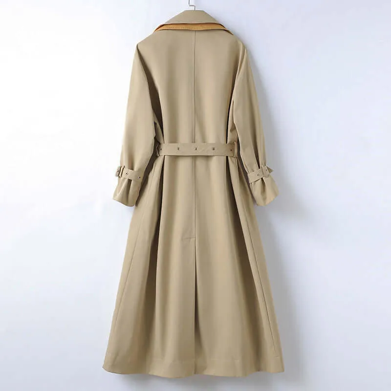 Women's Trench Coat with Belt and Lapel Collar