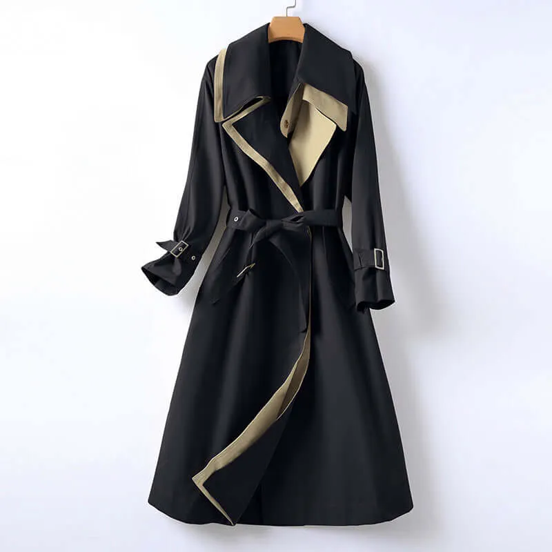 Women's Trench Coat with Belt and Lapel Collar