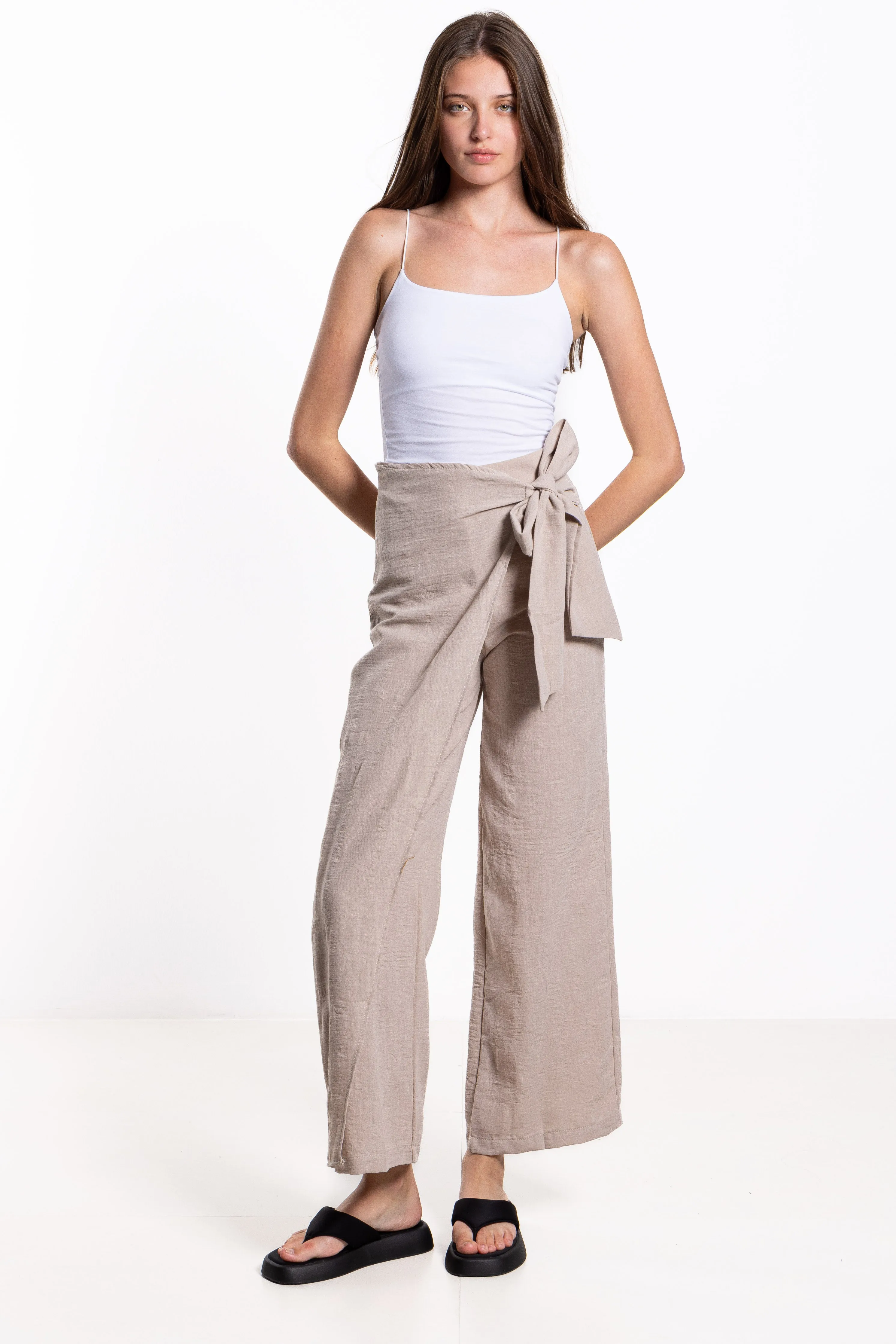WRAPPED LINEN BLEND TROUSERS