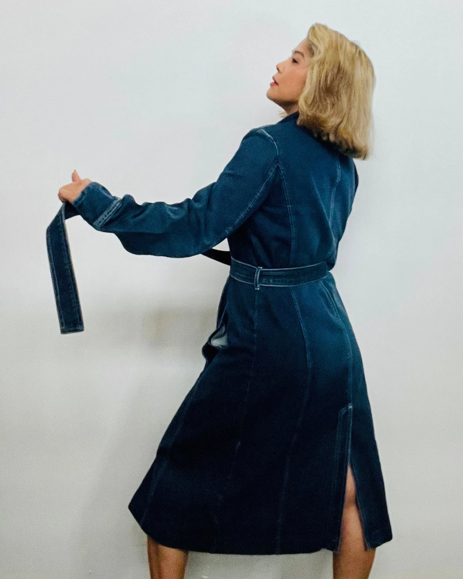Y2K Denim Belted Trench Coat